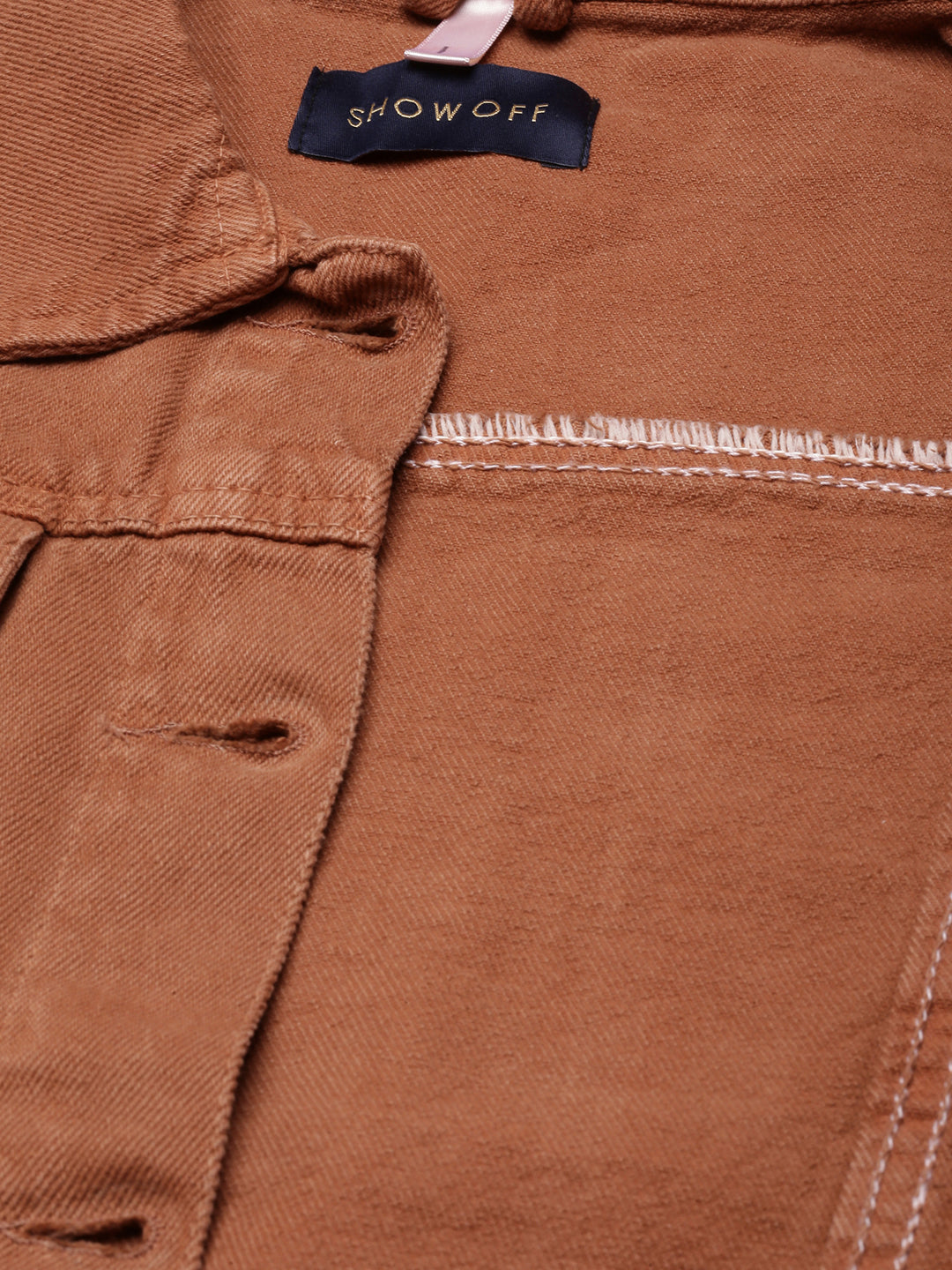 Women Camel Brown Solid Denim Jacket