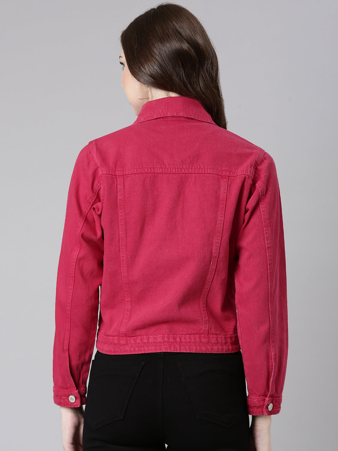 Women Fuchsia Solid Denim Jacket