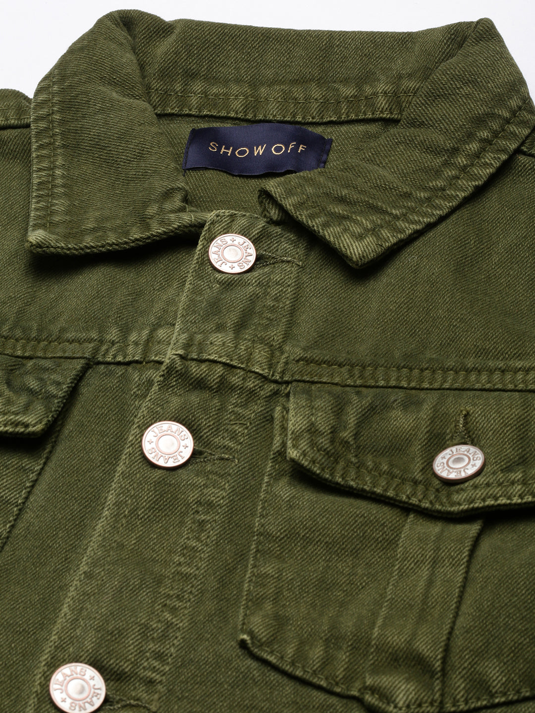 Women Olive Solid Denim Jacket