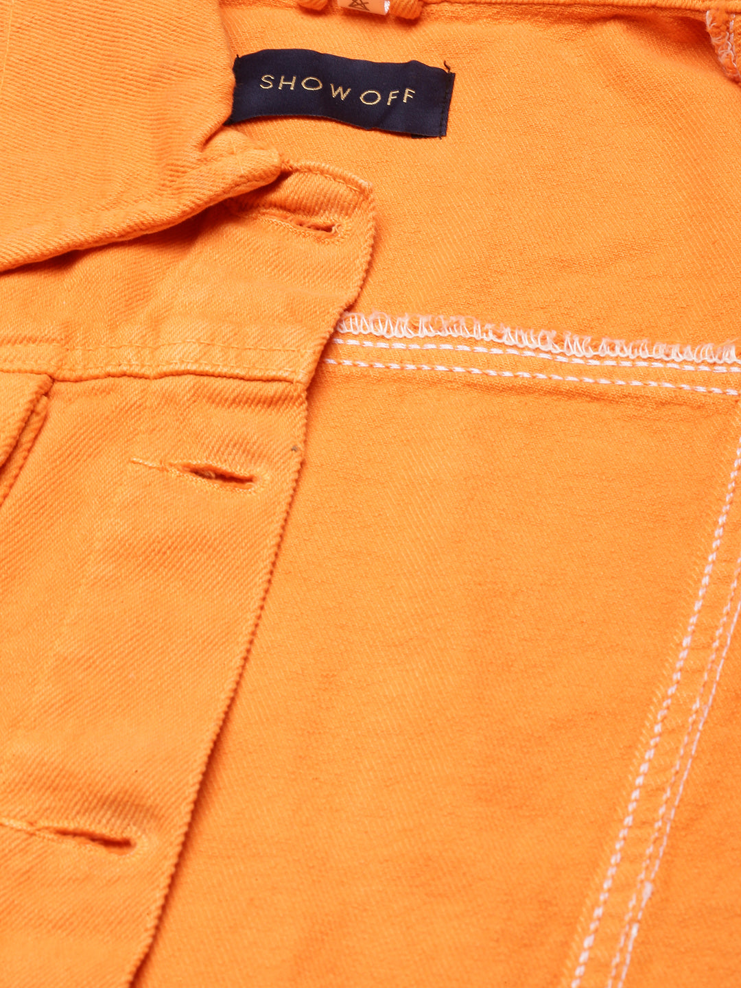 Women Orange Solid Denim Jacket