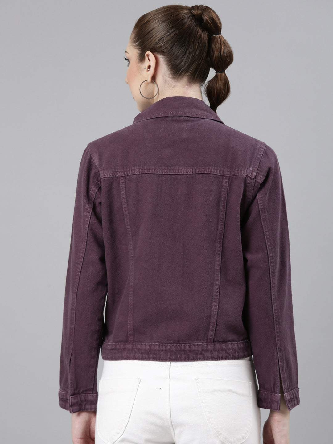 Women Violet Solid Denim Jacket
