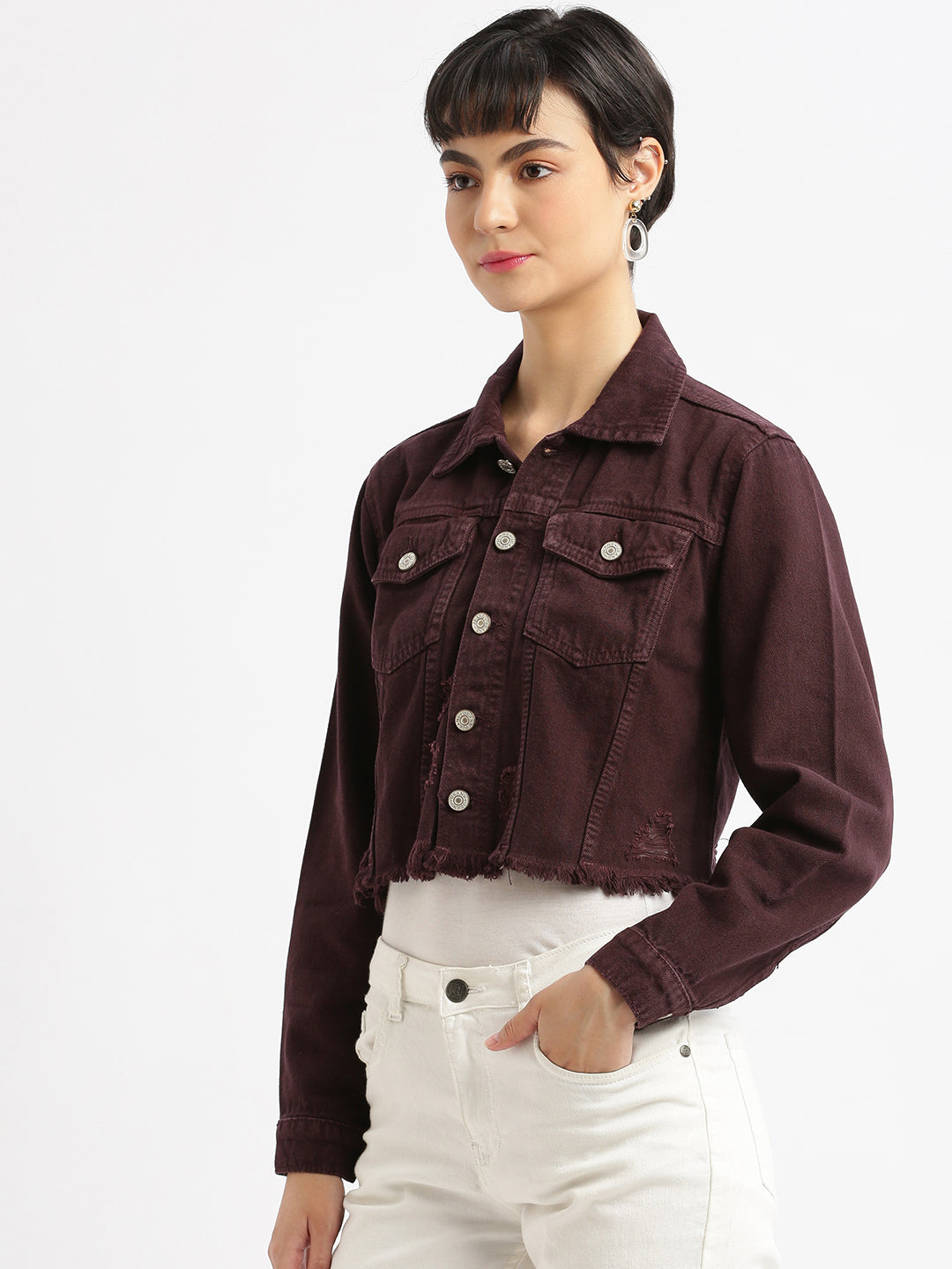 Women Purple Denim Jacket