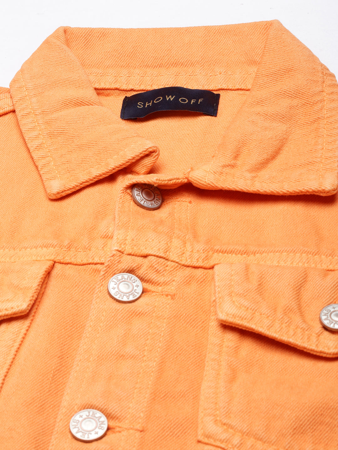 Women Orange Solid Denim Jacket
