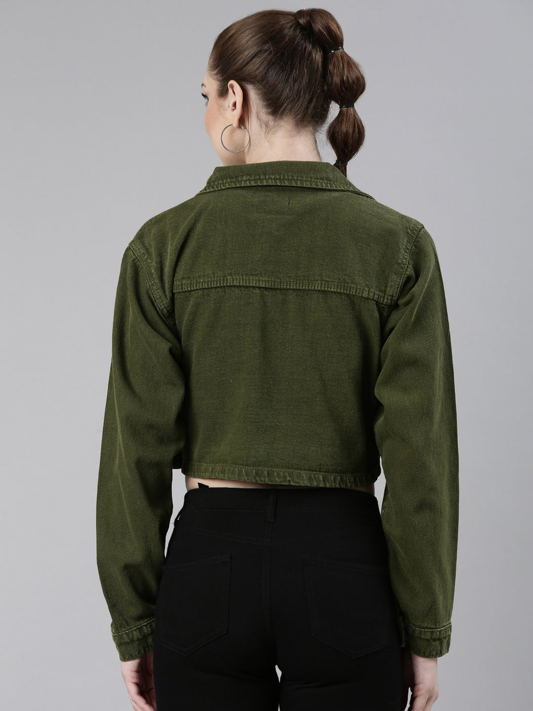 Women Green Solid Denim Jacket