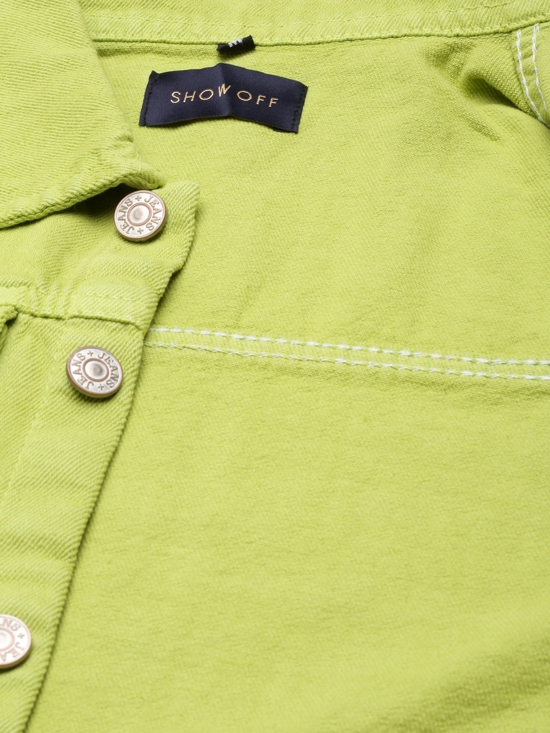 Women Lime Green Solid Denim Jacket
