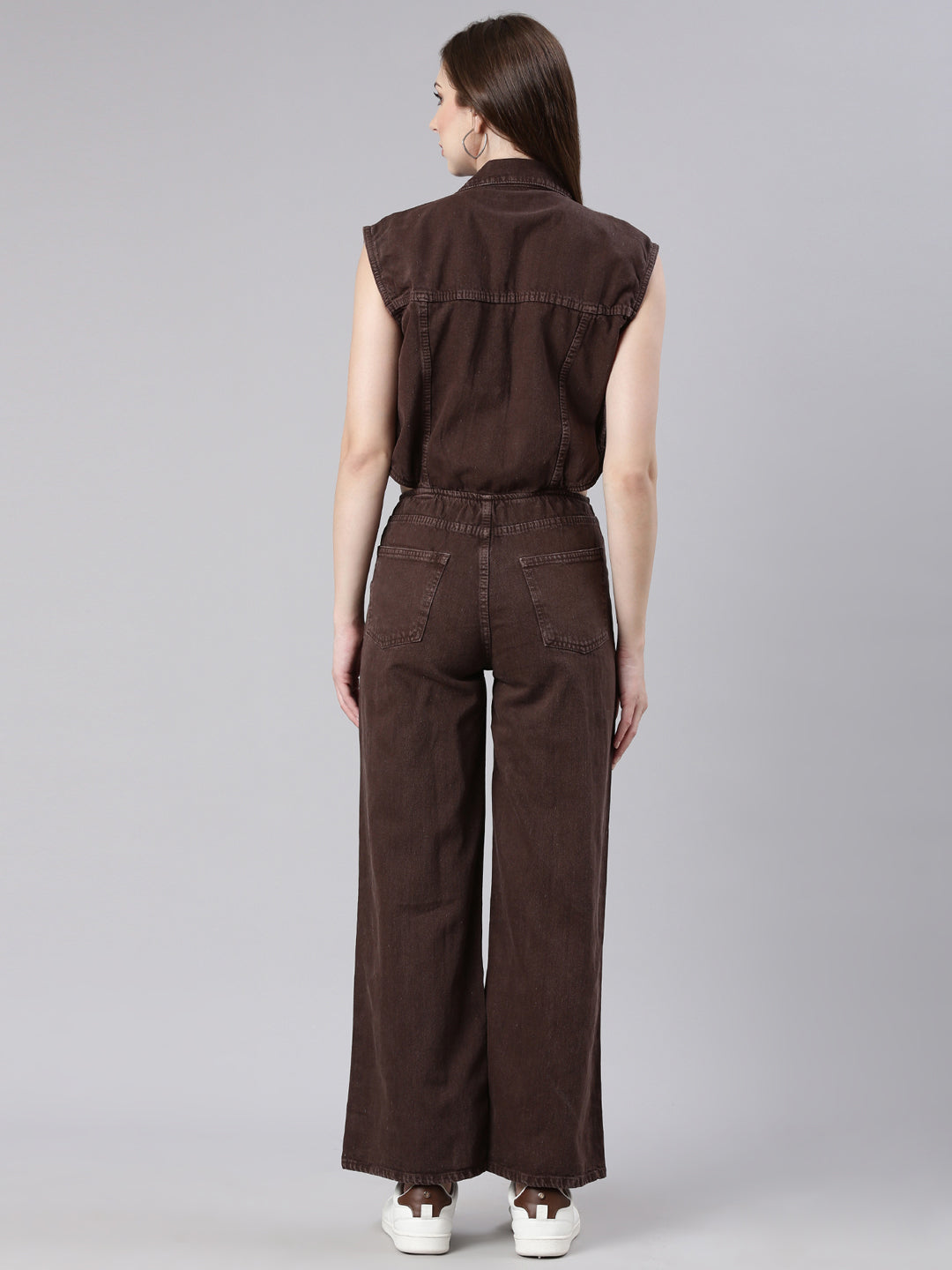Women Solid Coffee Brown Basic Jumpsuit