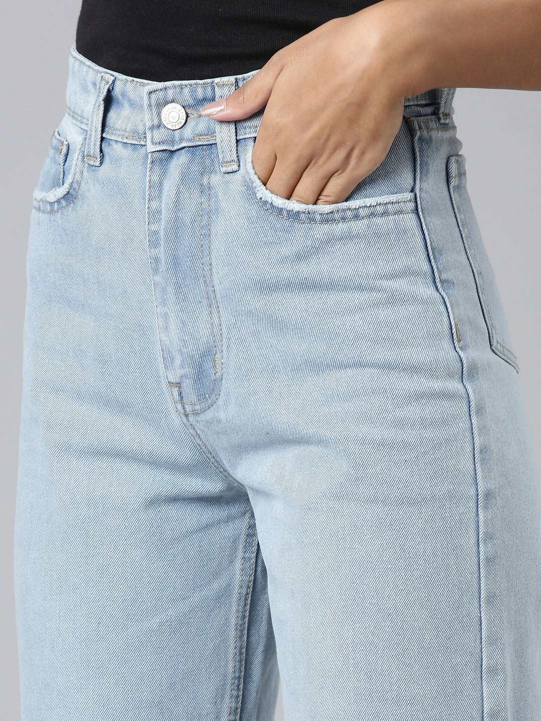 Women Solid Blue Wide Leg Denim Jeans