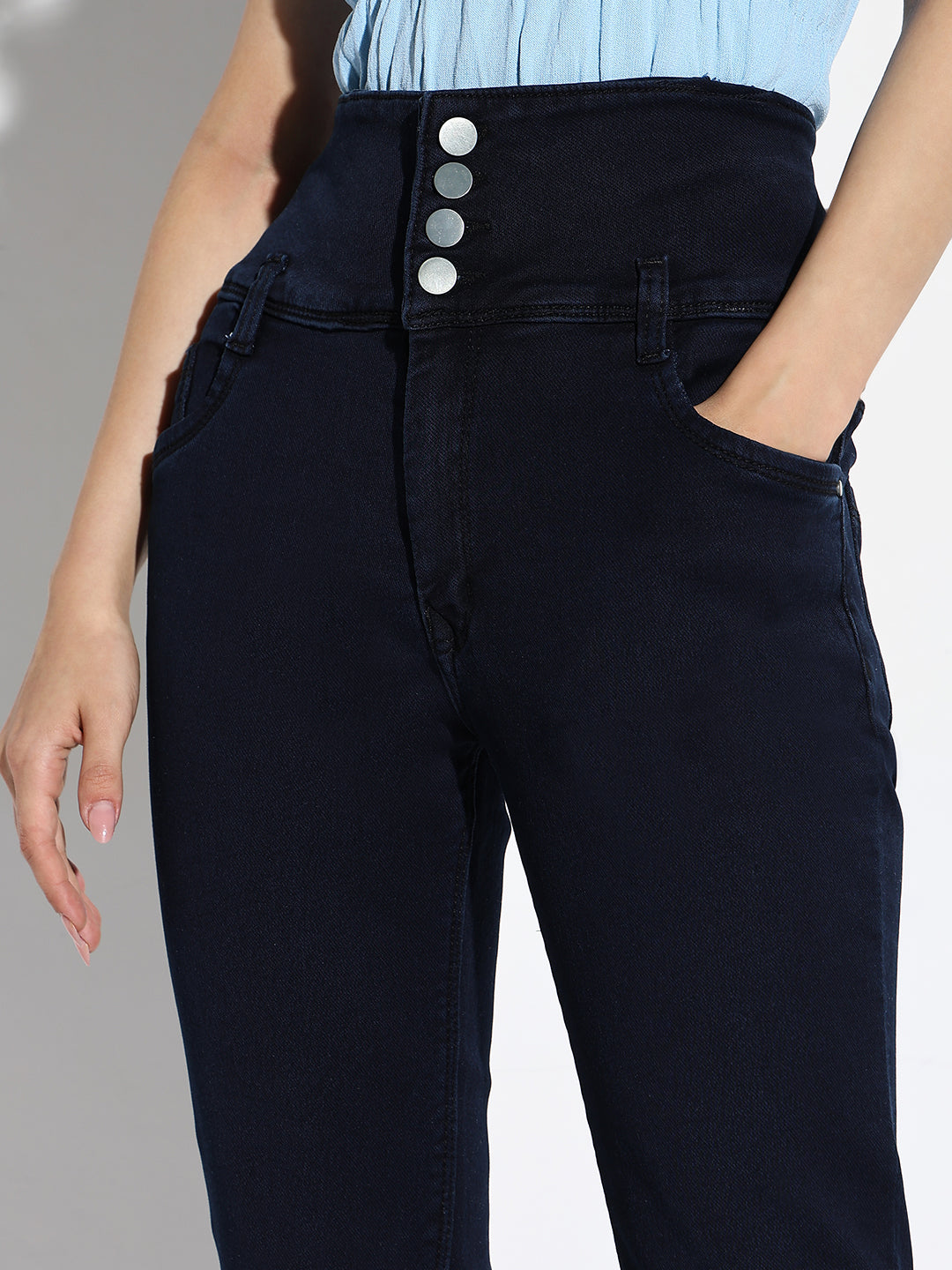 Women Navy Blue Straight Fit Jeans