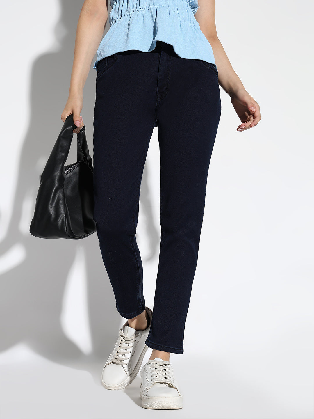 Women Navy Blue Straight Fit Jeans