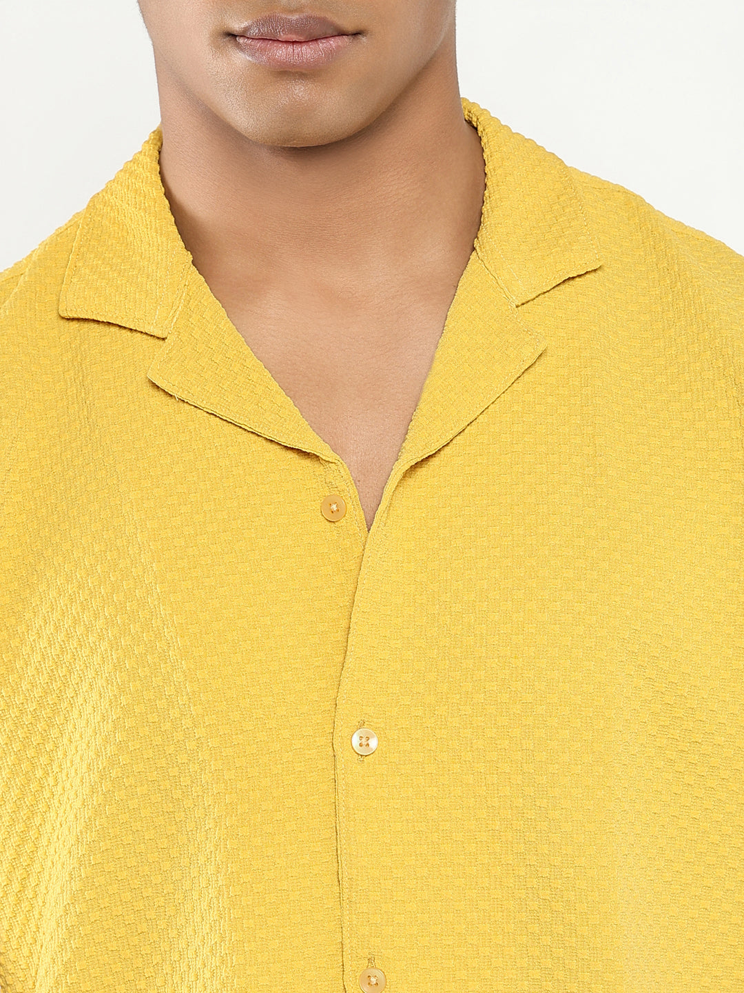 Men Yellow Cuban Collar Solid Shirt