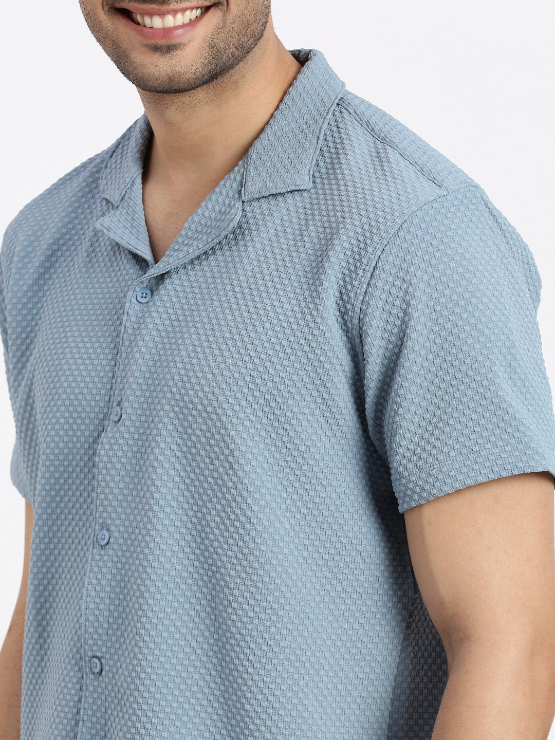 Men Blue Cuban Collar Solid Shirt