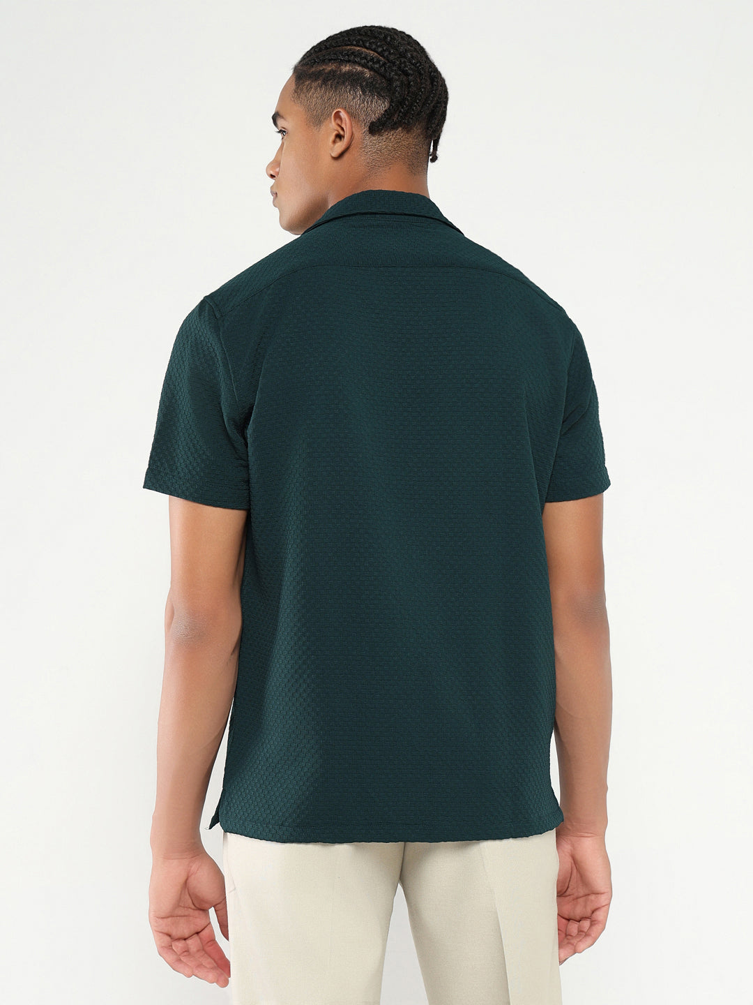 Men Green Cuban Collar Solid Shirt