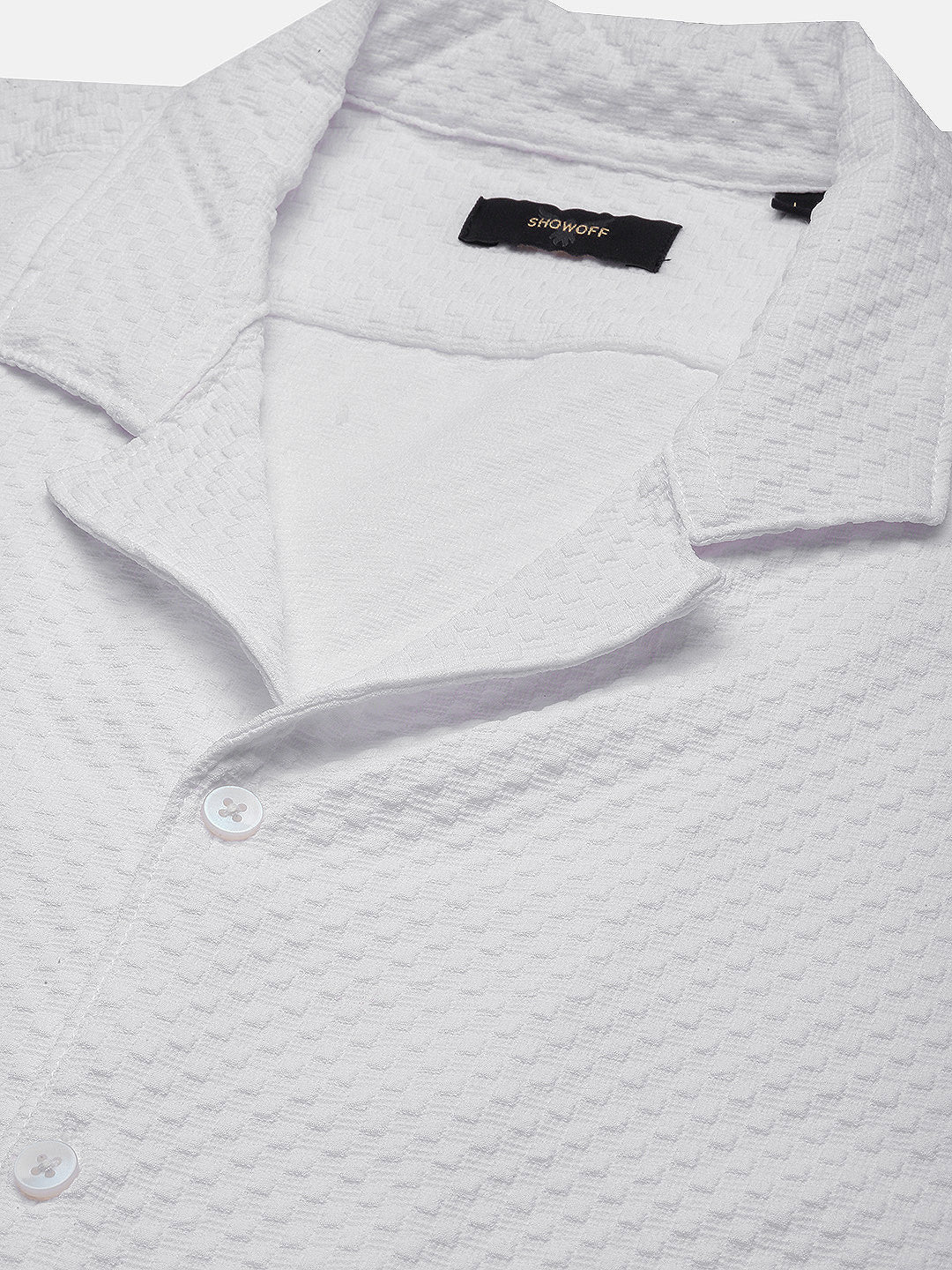 Men White Cuban Collar Solid Shirt