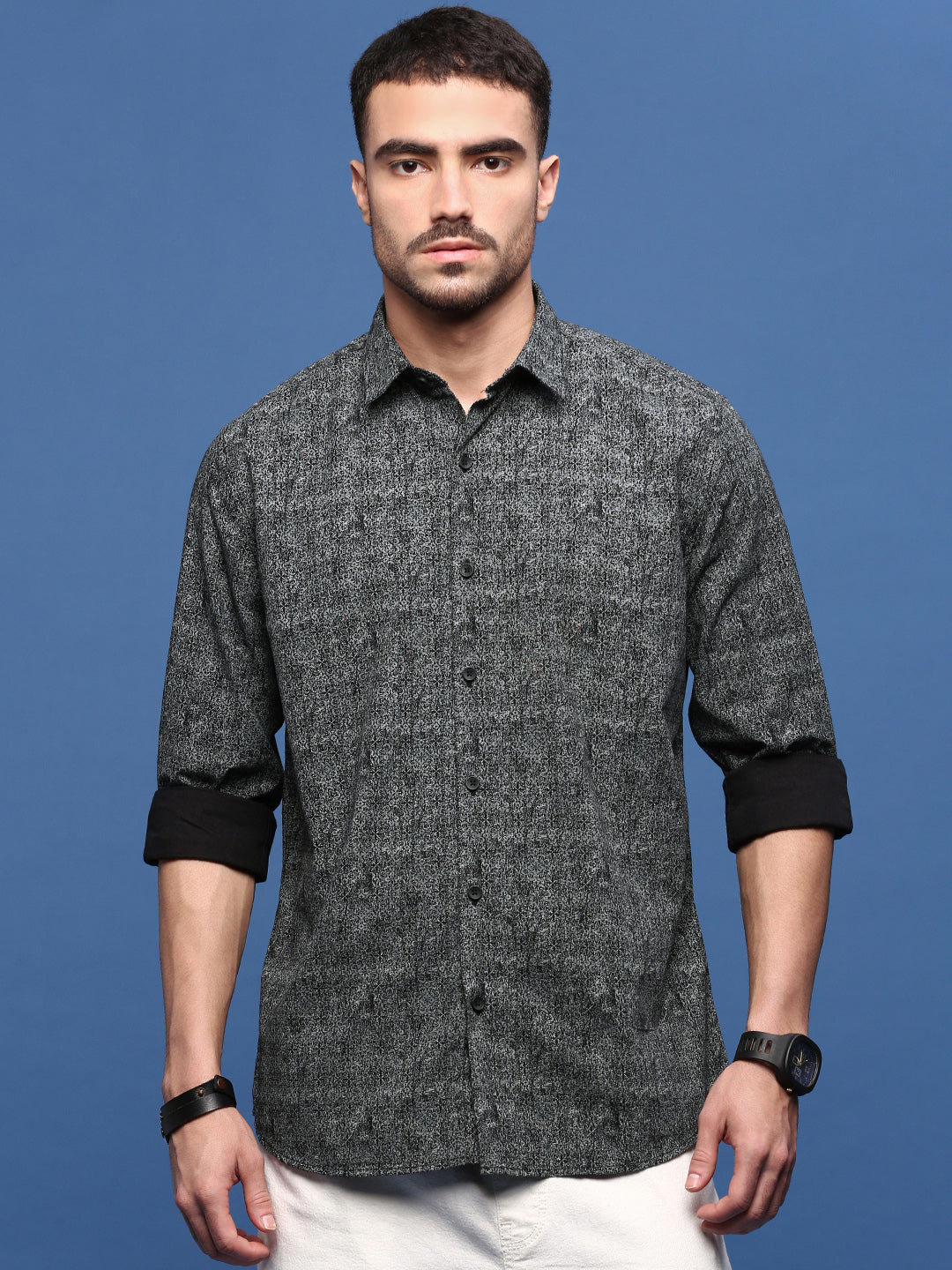 Men Black Abstract Slim Fit Shirt