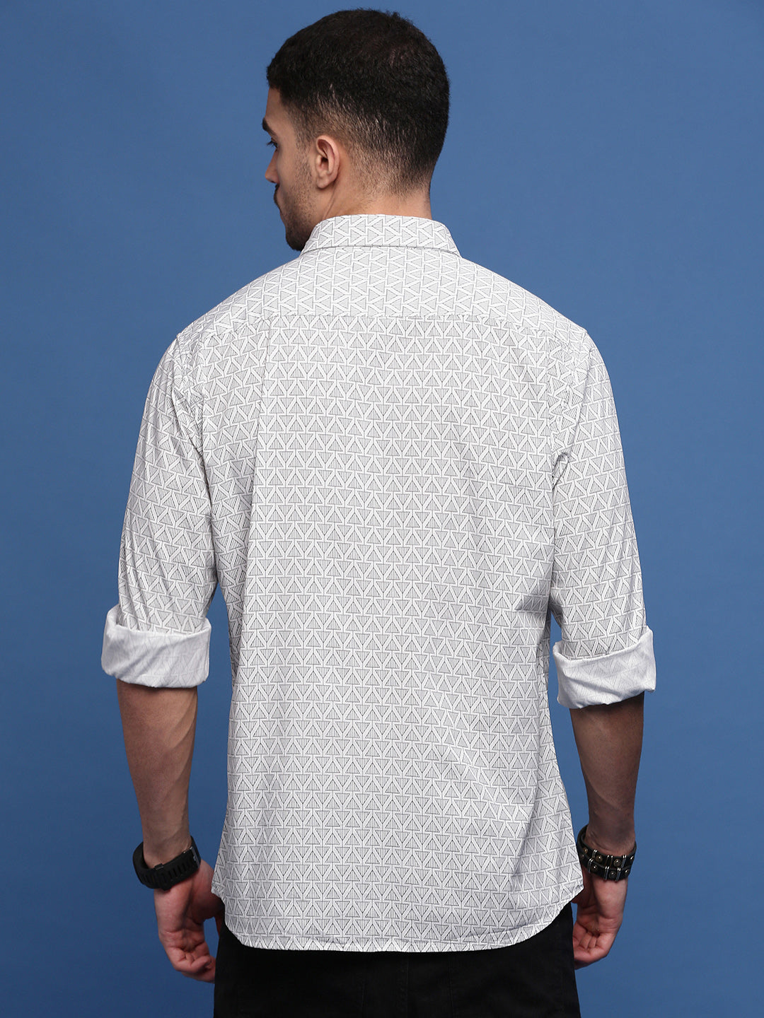 Men White Geometric Slim Fit Shirt