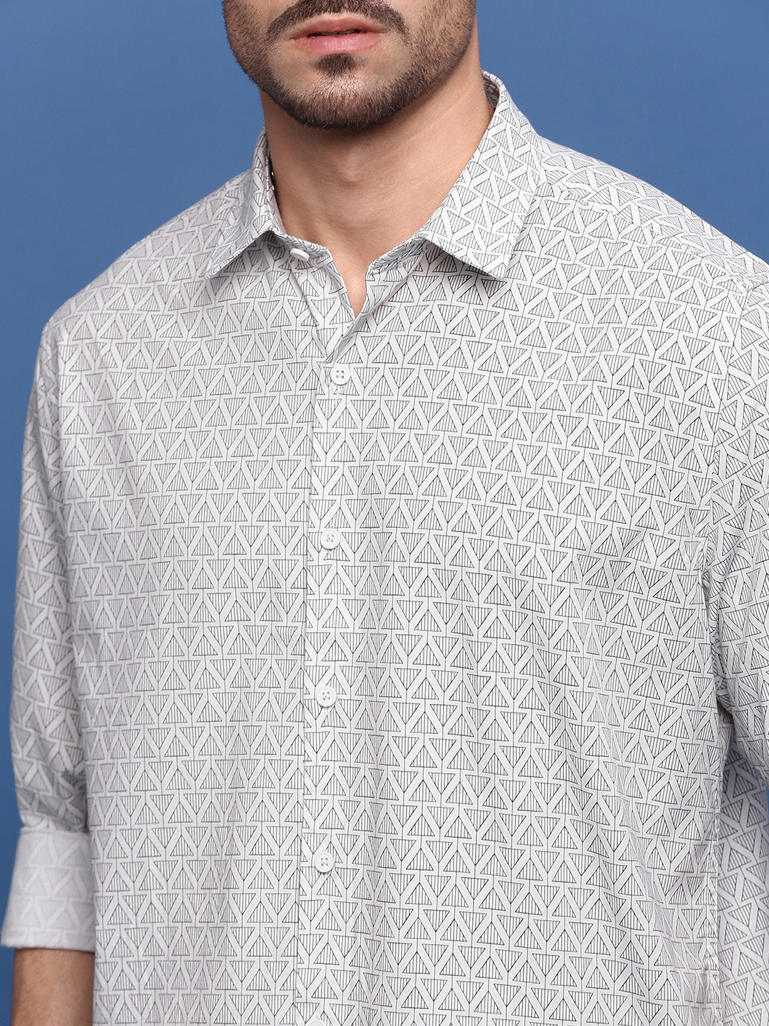 Men White Geometric Slim Fit Shirt