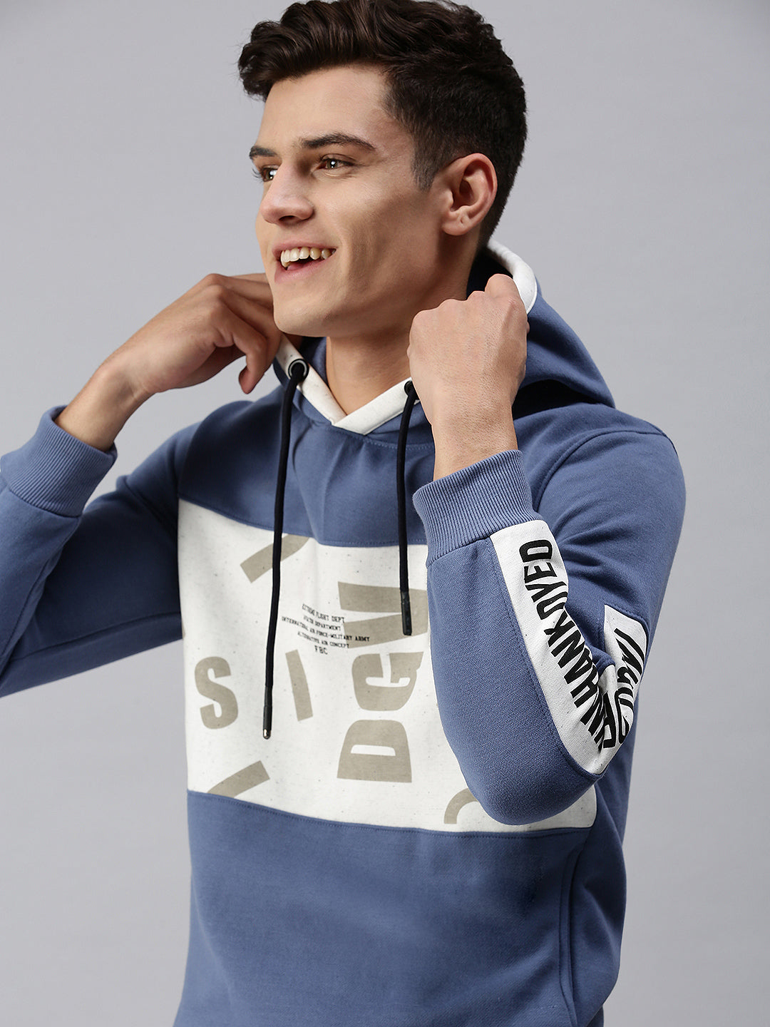 Men Hooded Colourblocked Blue Pullover