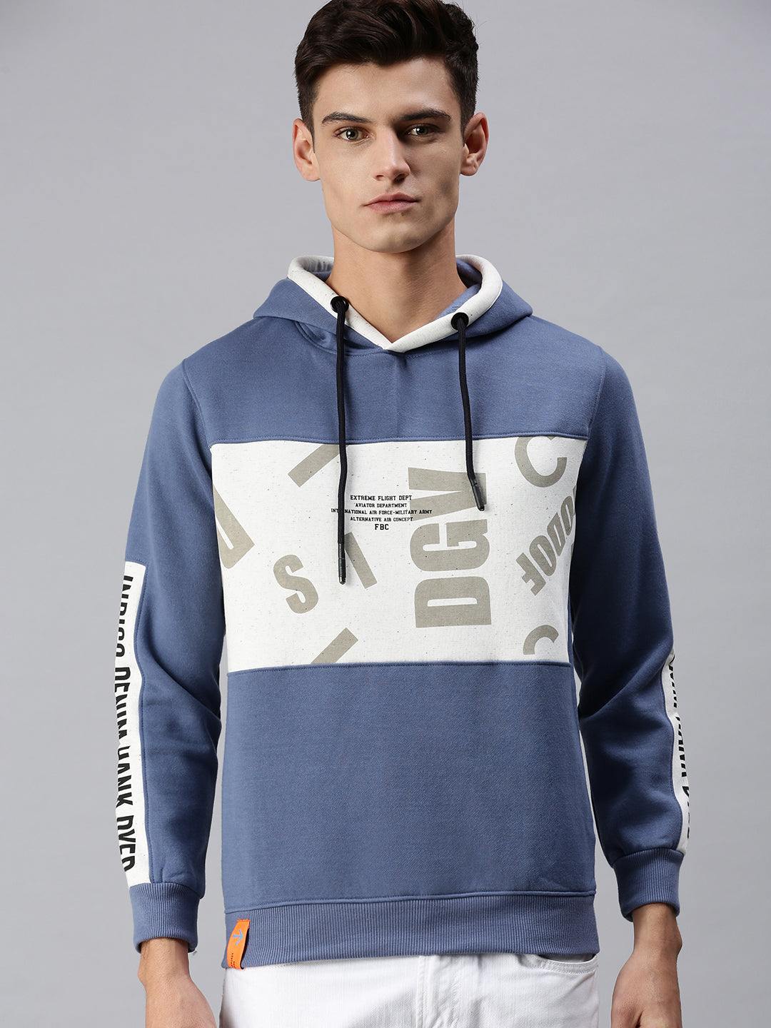 Men Hooded Colourblocked Blue Pullover