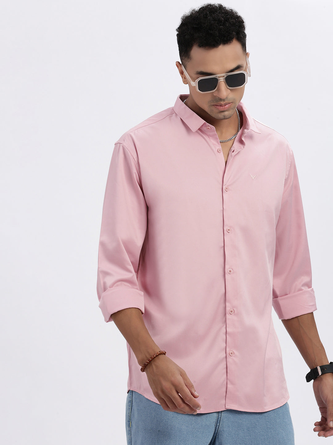 Men Peach Solid Slim Fit Shirt