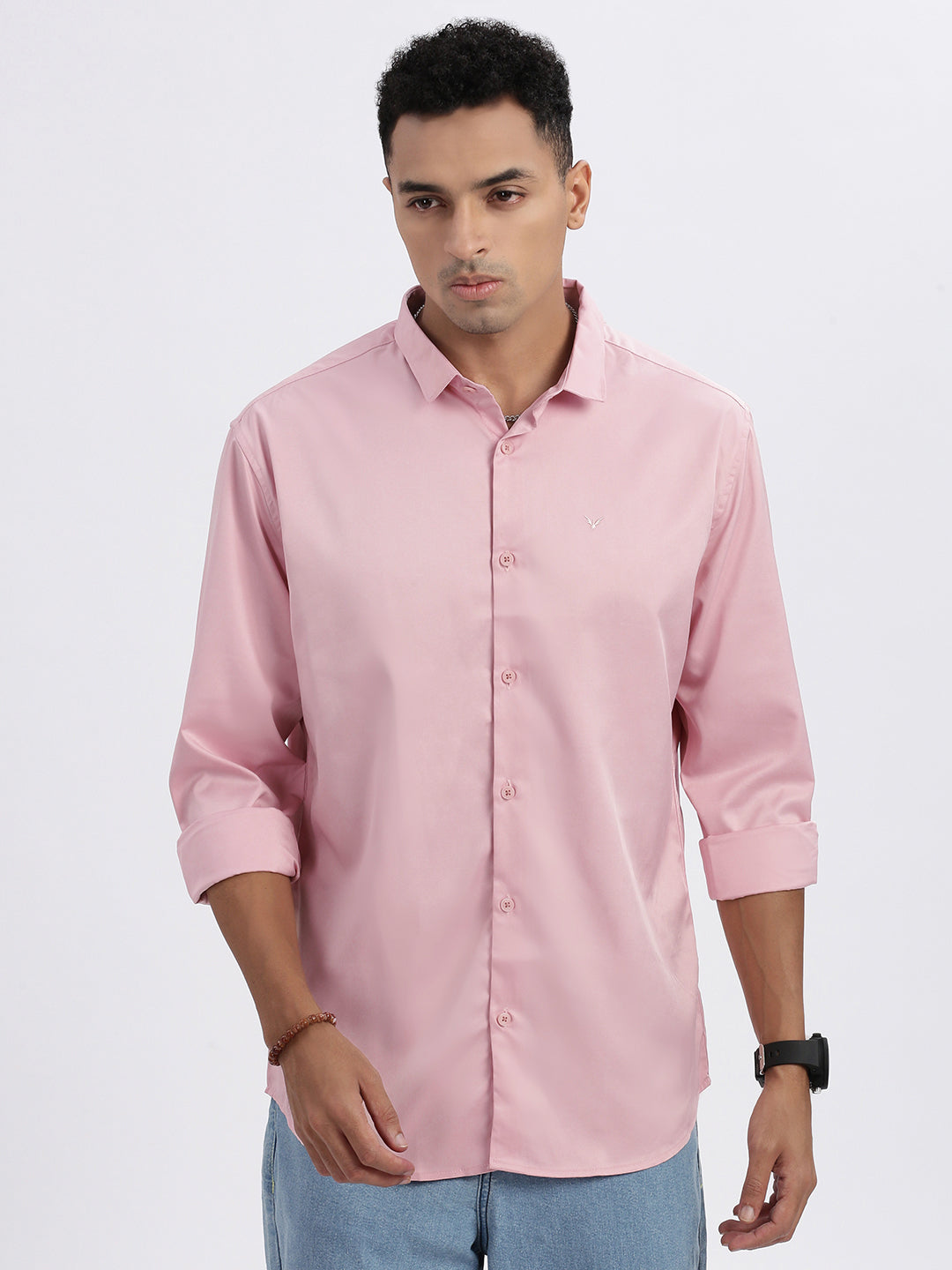 Men Peach Solid Slim Fit Shirt