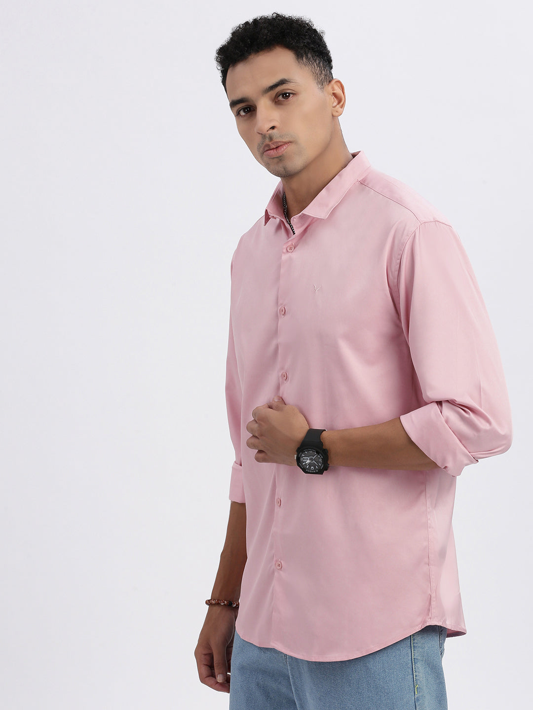 Men Peach Solid Slim Fit Shirt