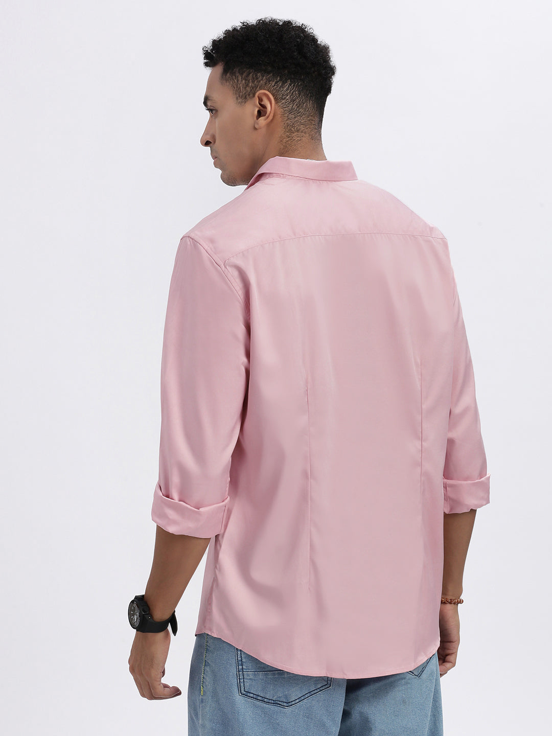 Men Peach Solid Slim Fit Shirt