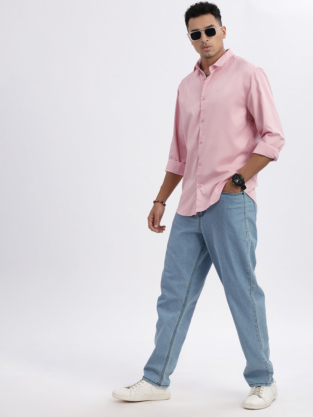 Men Peach Solid Slim Fit Shirt