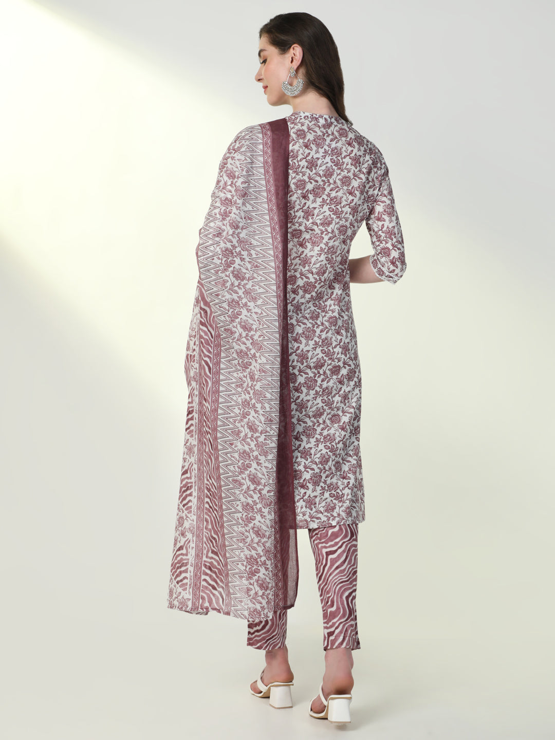 Women Purple Floral Kurta Set with Dupatta