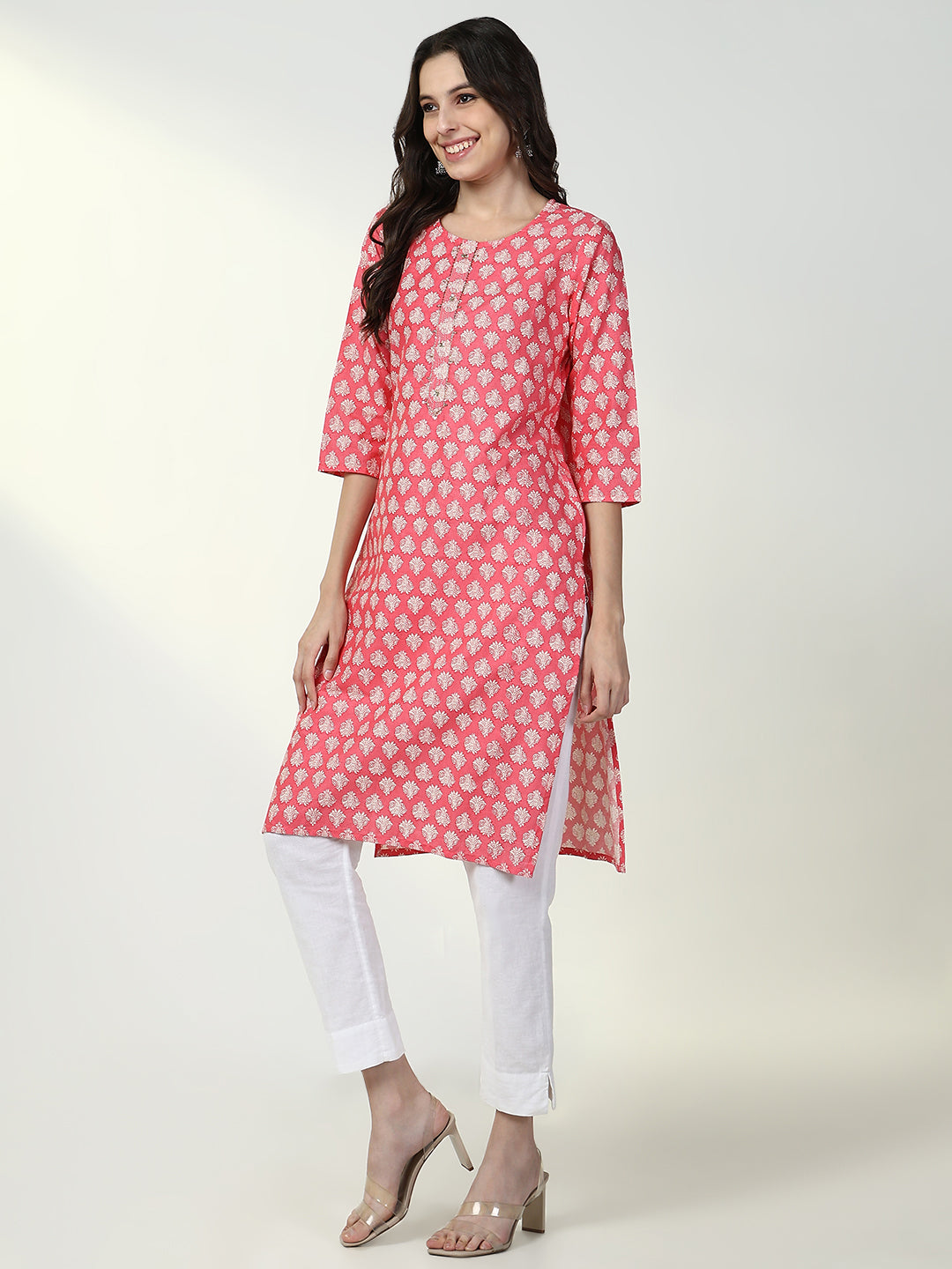 Women Coral Graphic Straight Kurta