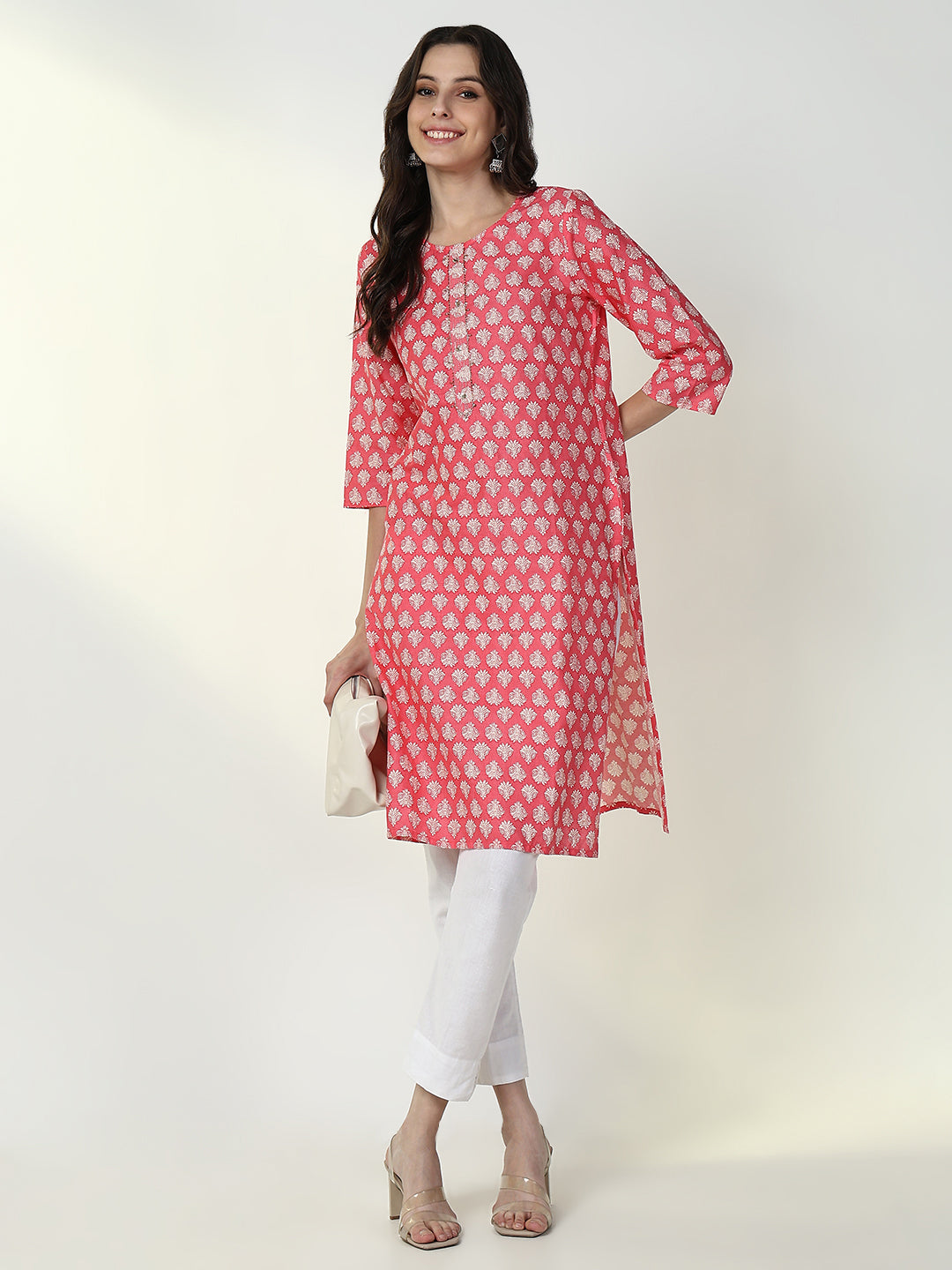 Women Coral Graphic Straight Kurta