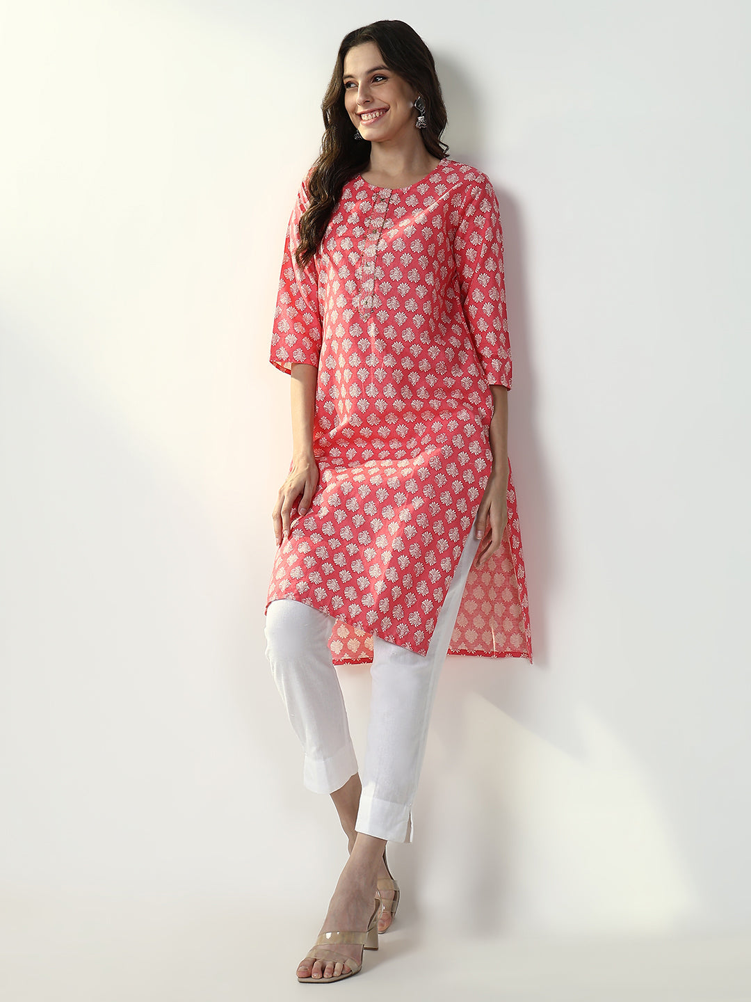 Women Coral Graphic Straight Kurta