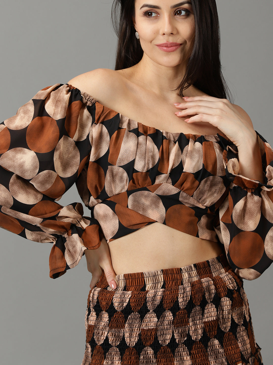 Women Off-Shoulder Printed Black Co-Ords Set