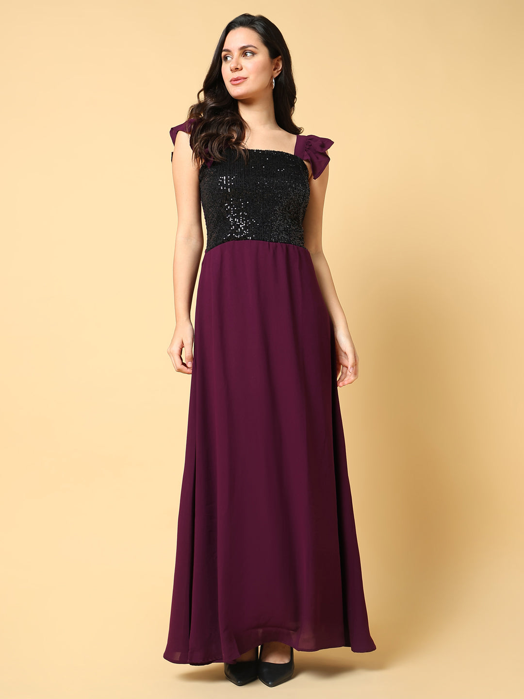 Women Solid Burgundy Maxi Dress