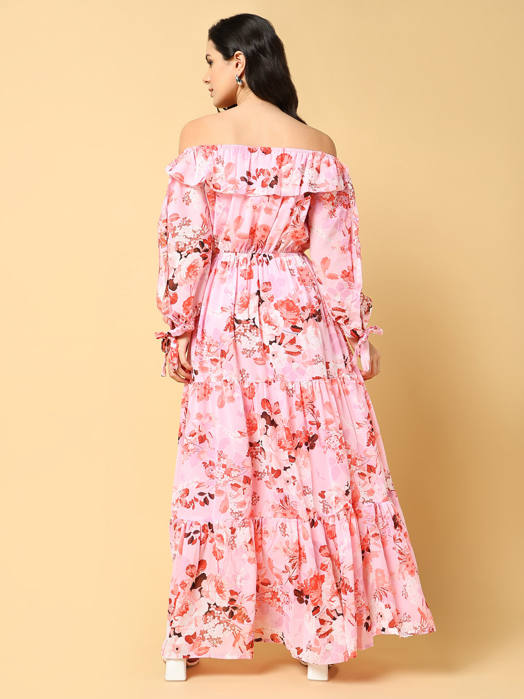 Women Printed Pink Fit and Flare Dress