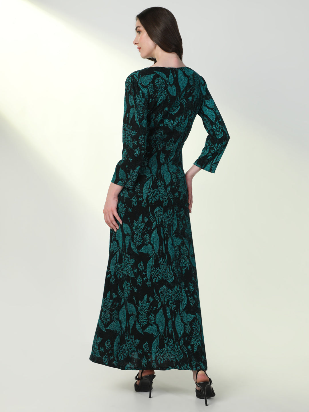 Women Floral Green Flared Dress