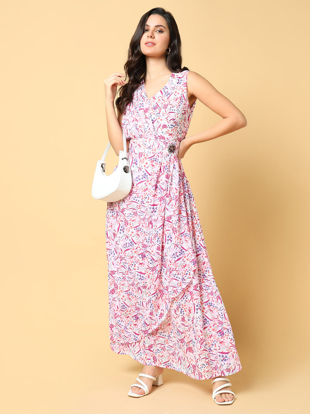 Women Printed Pink Fit and Flare Dress