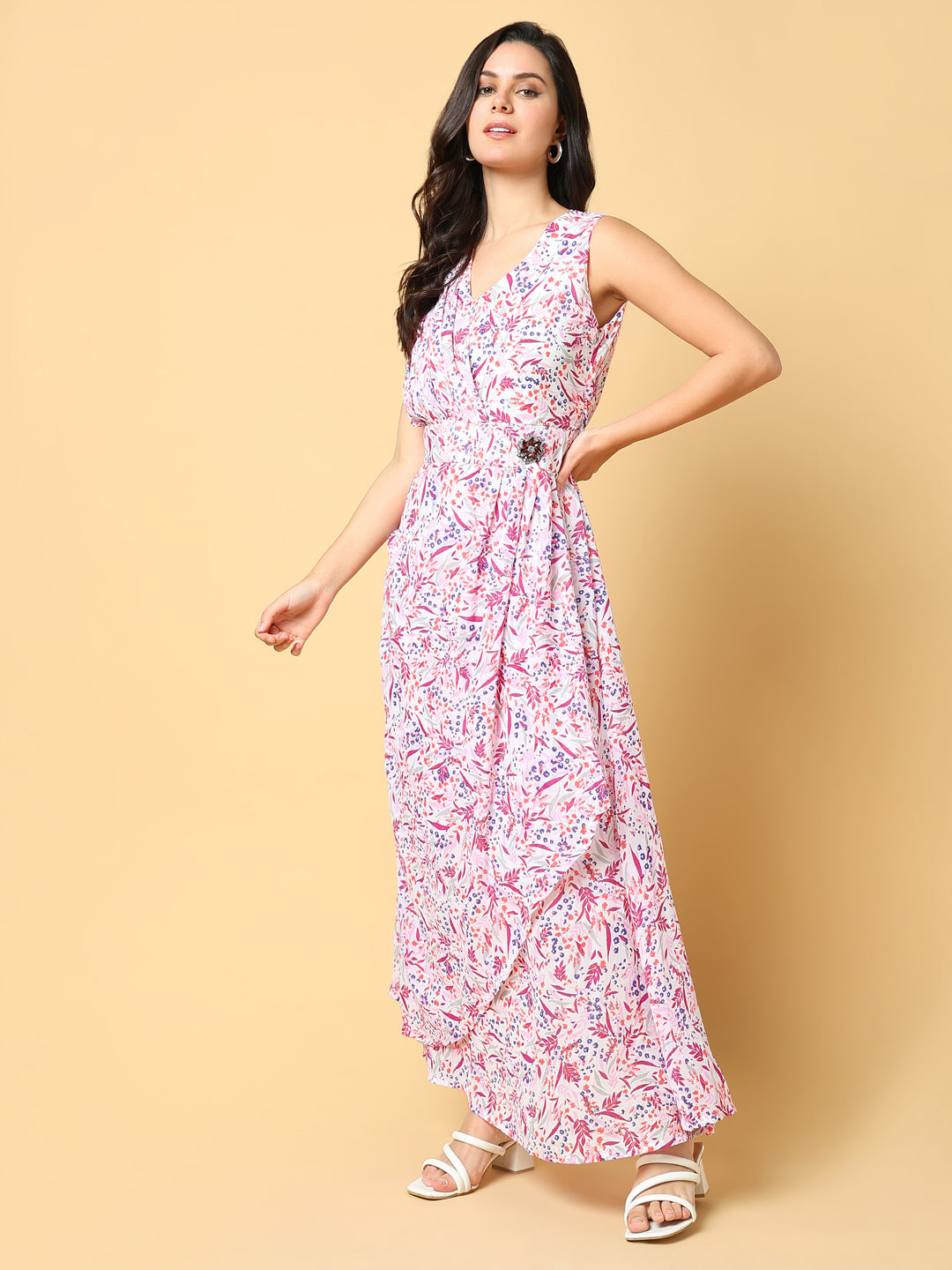 Women Printed Pink Fit and Flare Dress