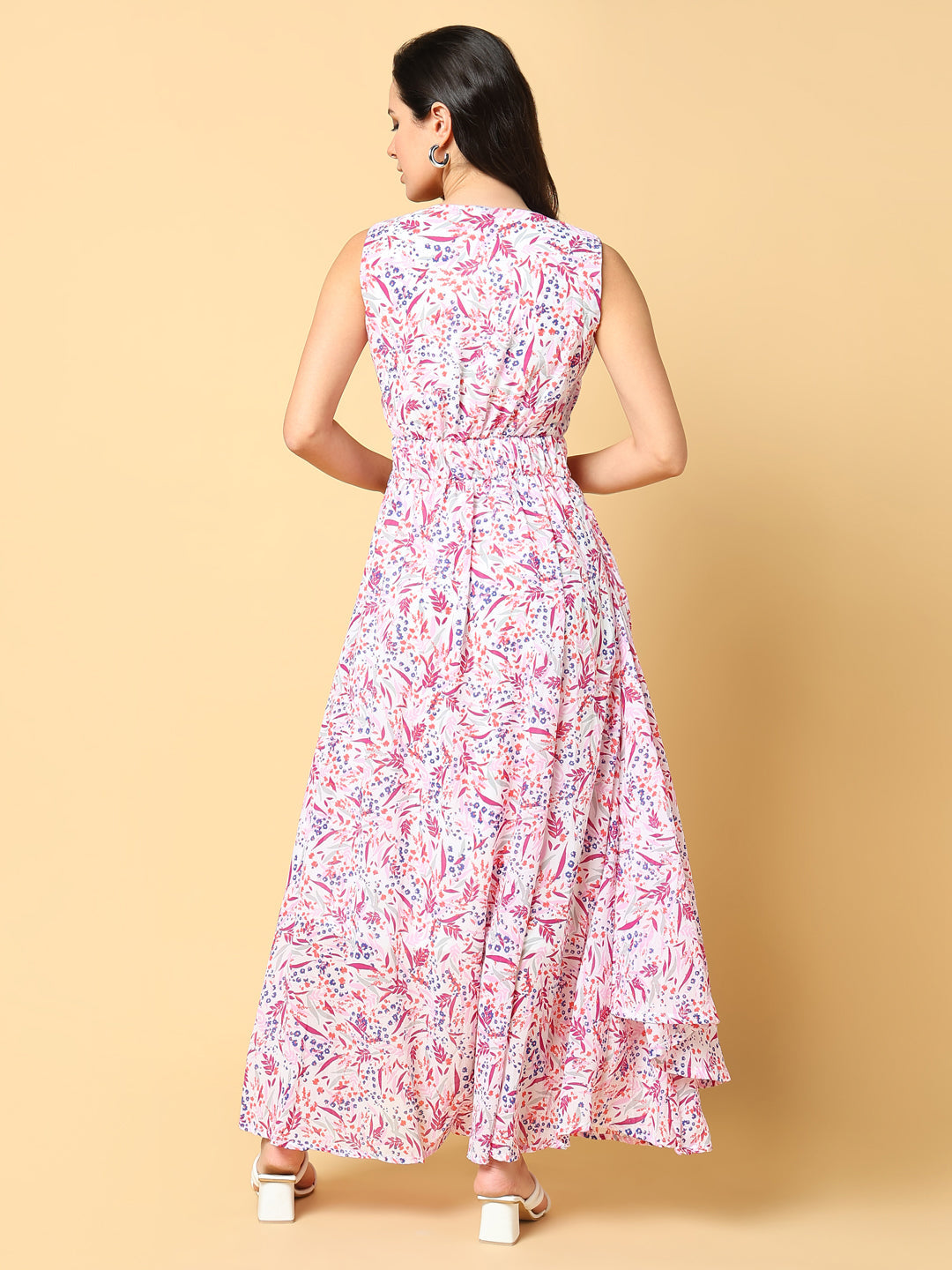 Women Printed Pink Fit and Flare Dress