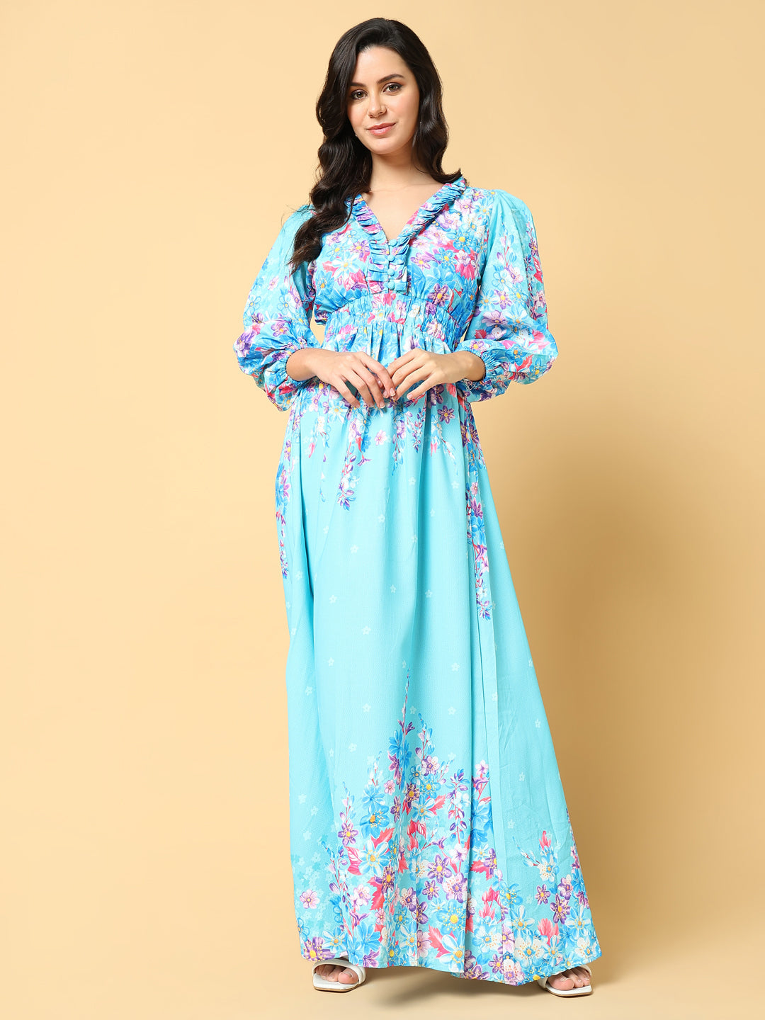 Women Printed Blue Fit and Flare Dress