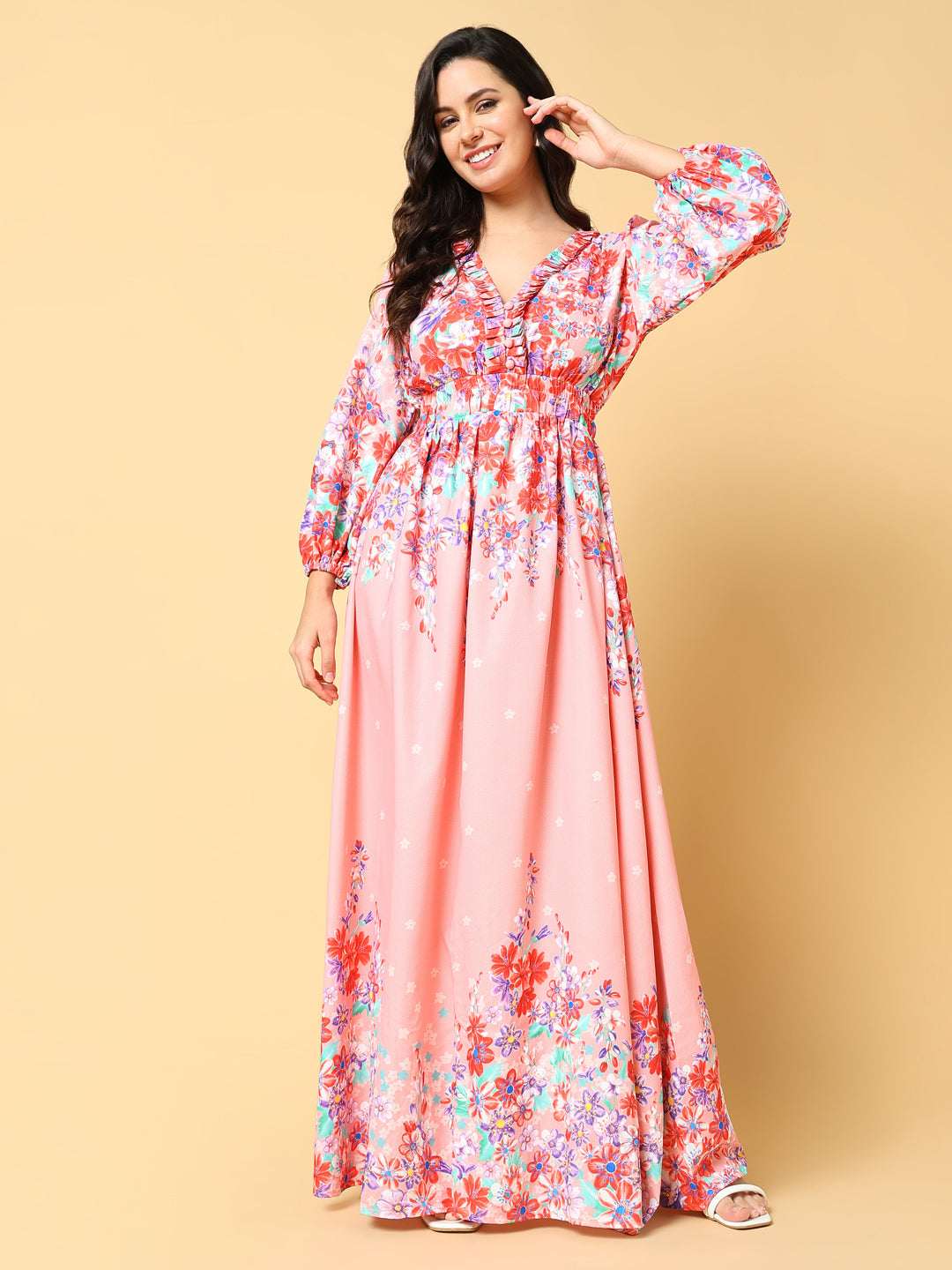 Women Printed Pink Fit and Flare Dress