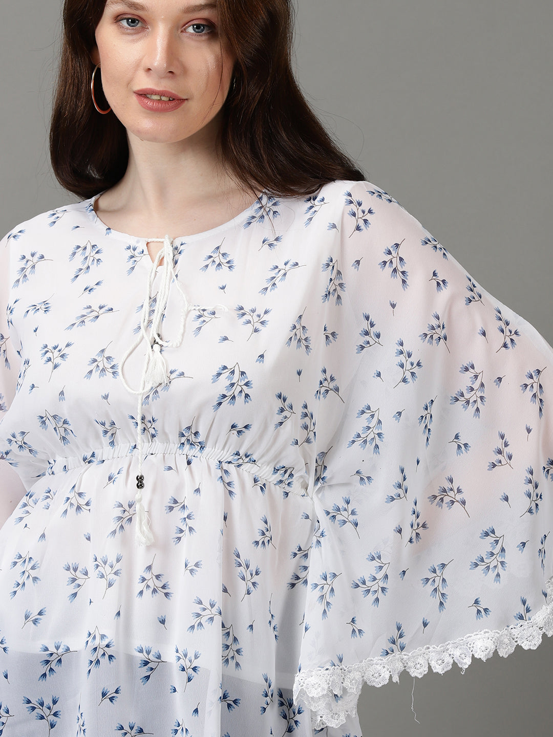 Women Printed White Kaftan Top