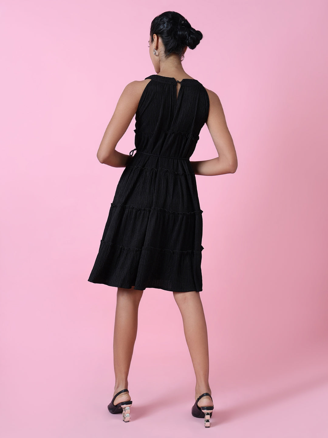 Women Black Solid Fit and Flare Dress