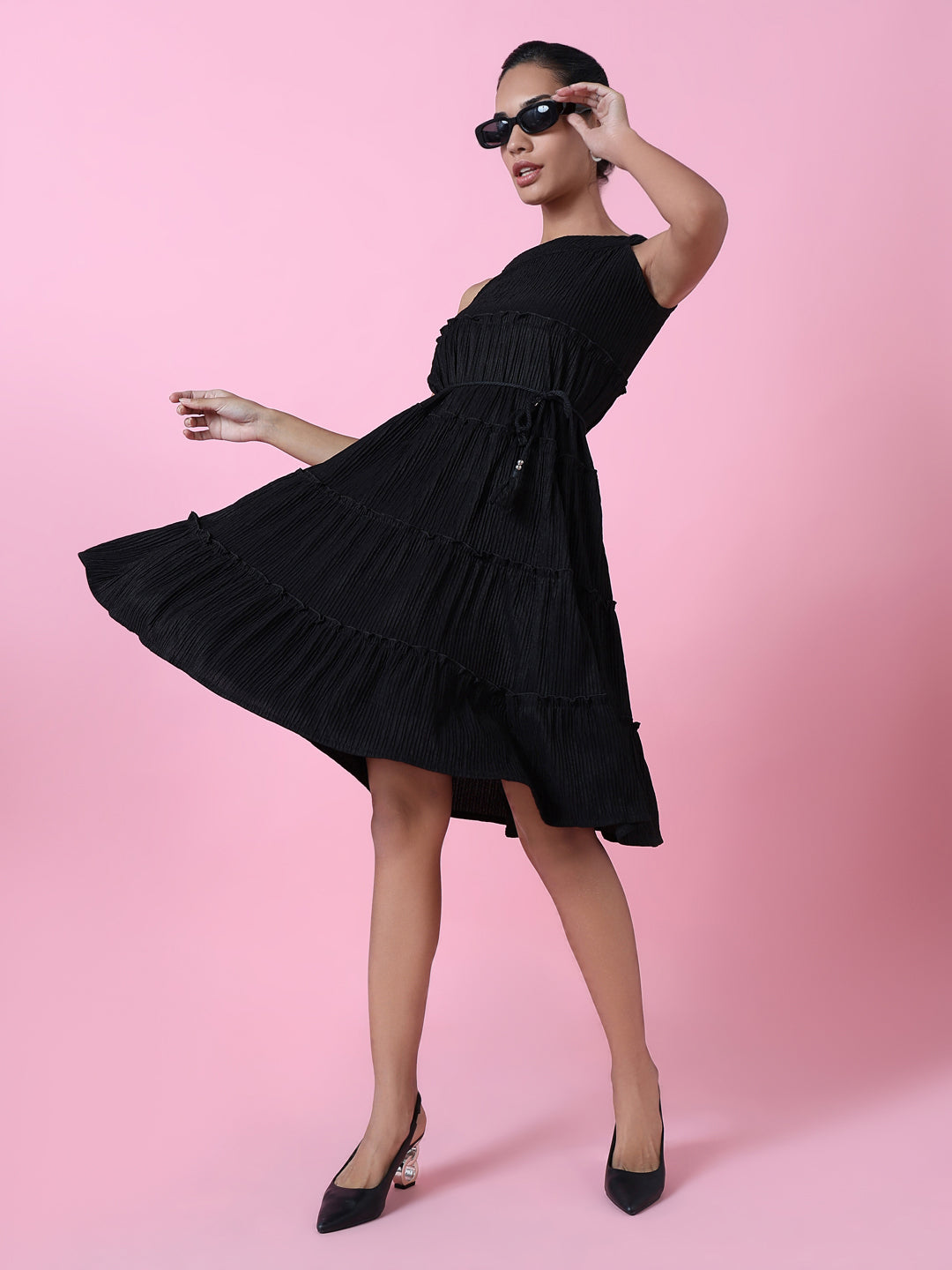 Women Black Solid Fit and Flare Dress