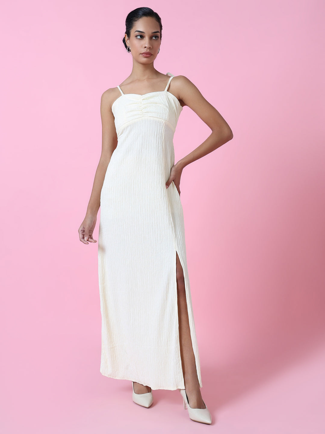 Women Cream Solid Maxi Dress