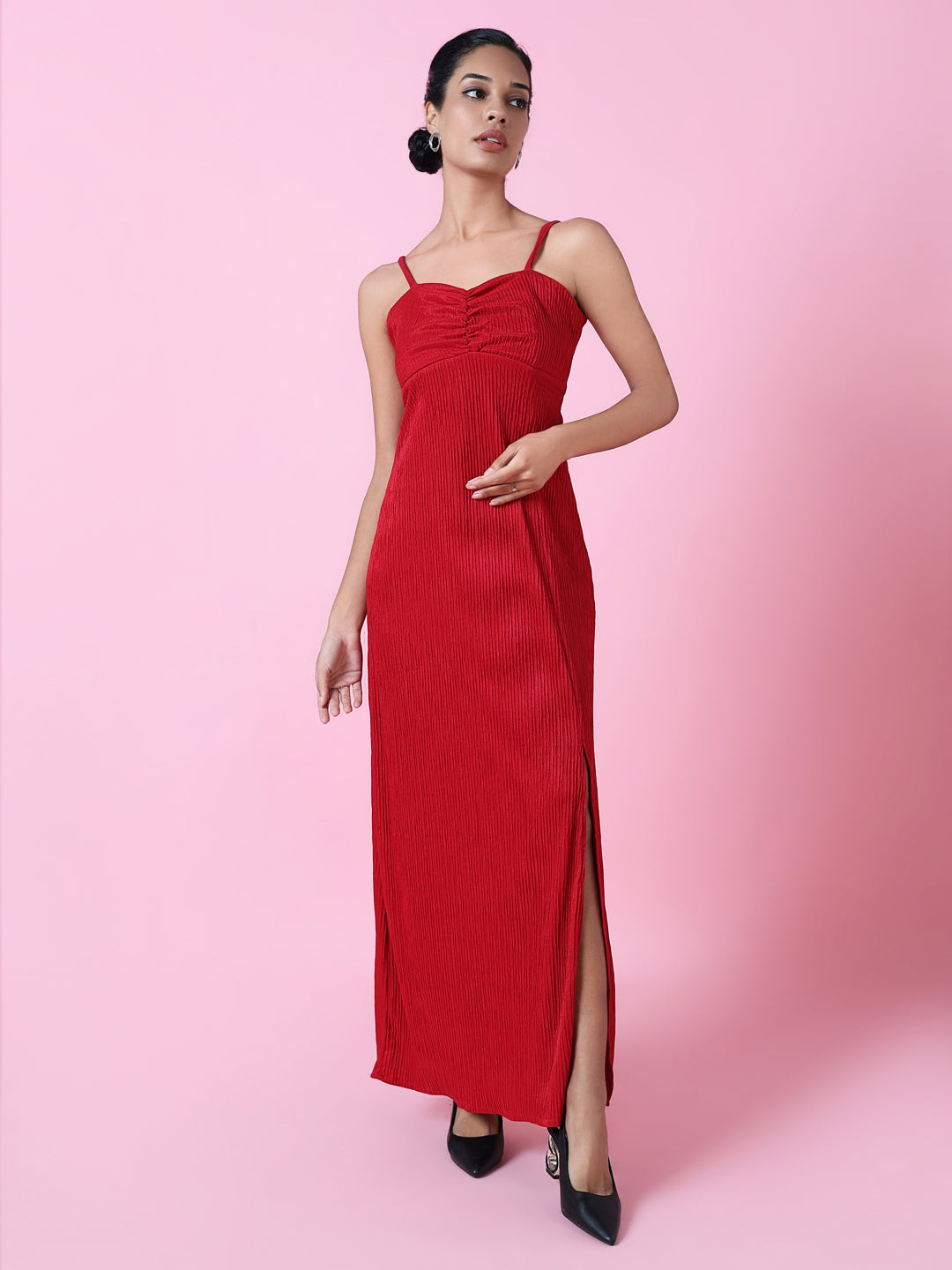 Women Red Solid Maxi Dress