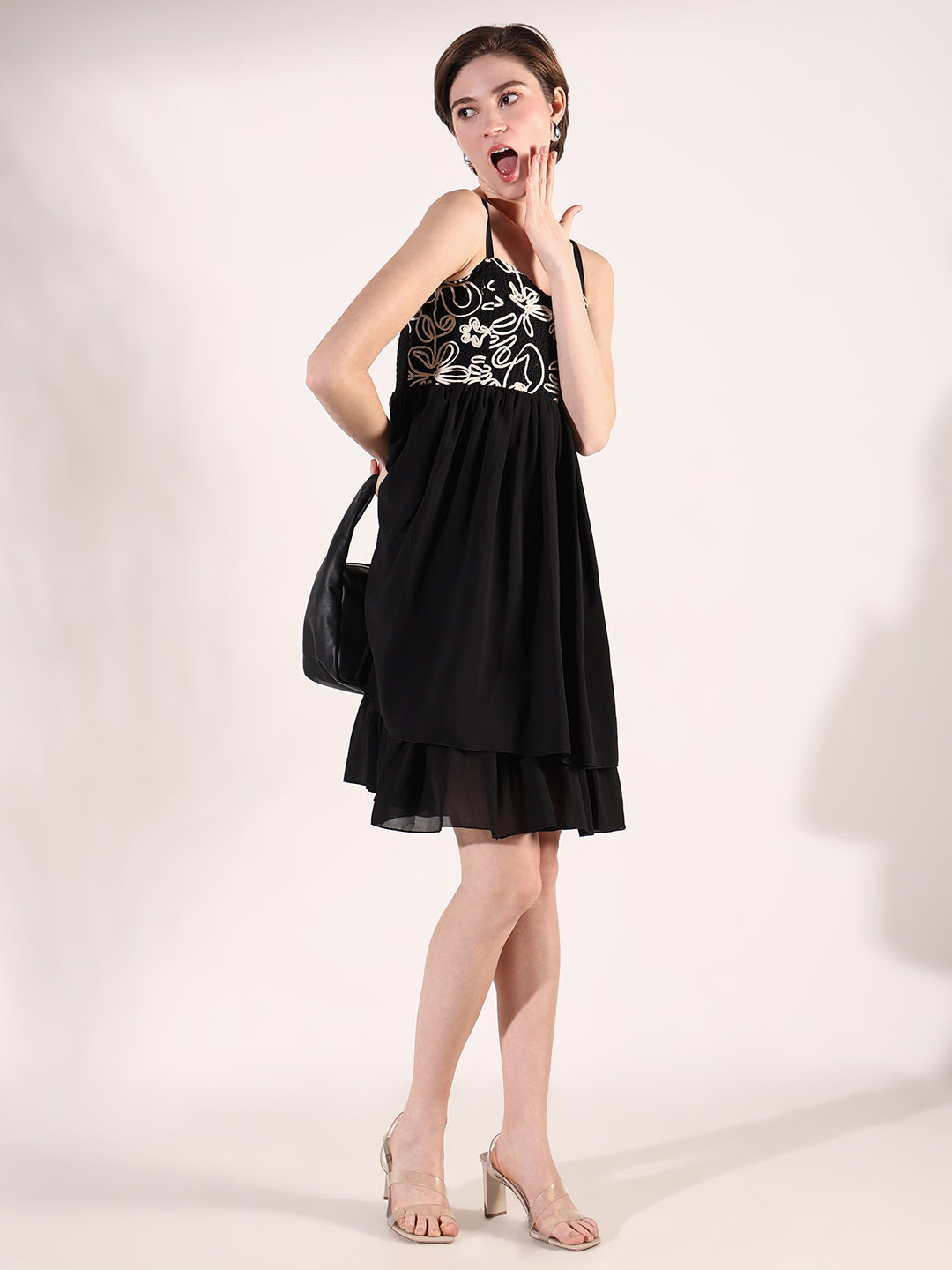 Women Black Solid Fit and Flare Dress