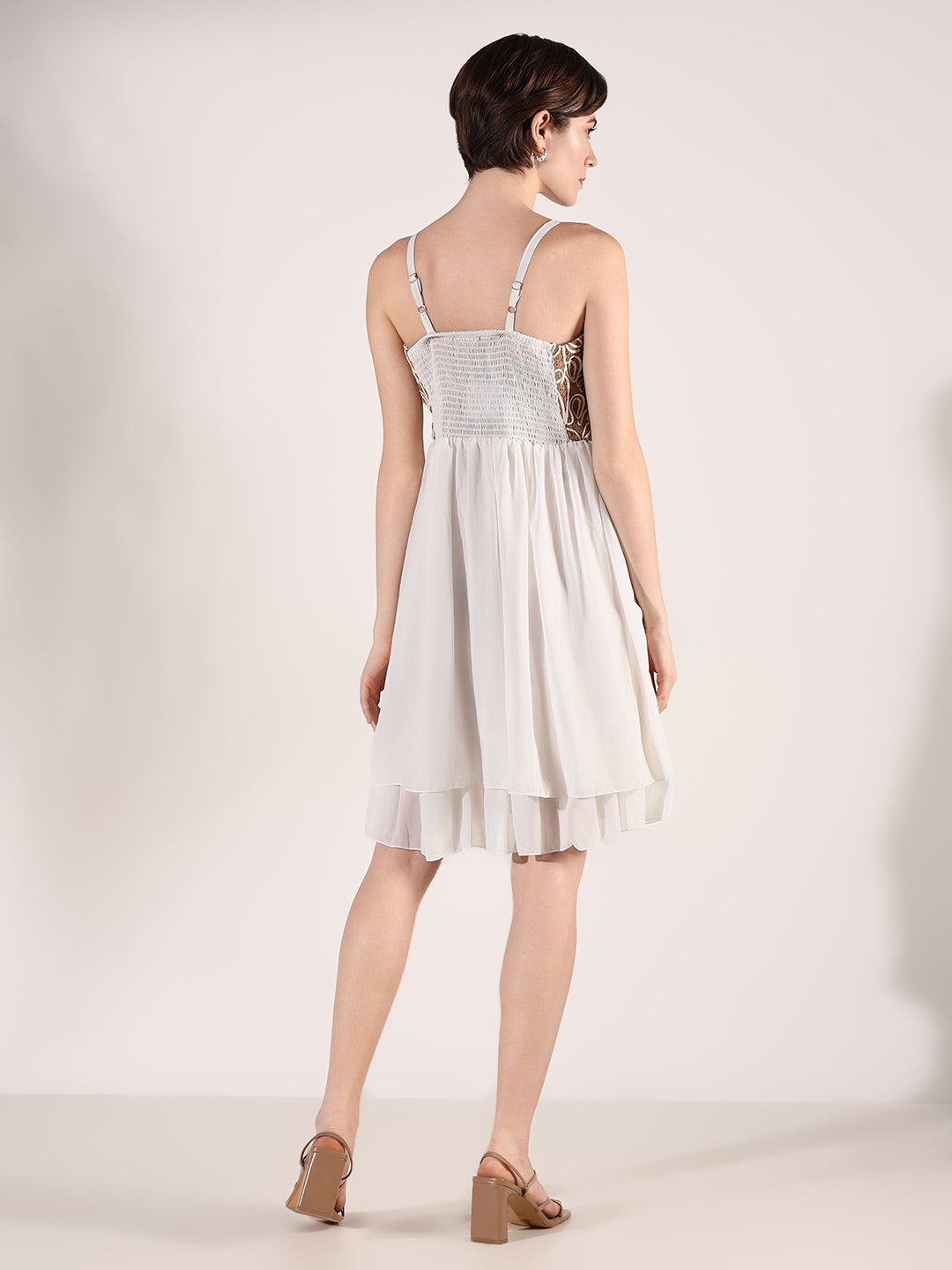 Women White Solid Fit and Flare Dress