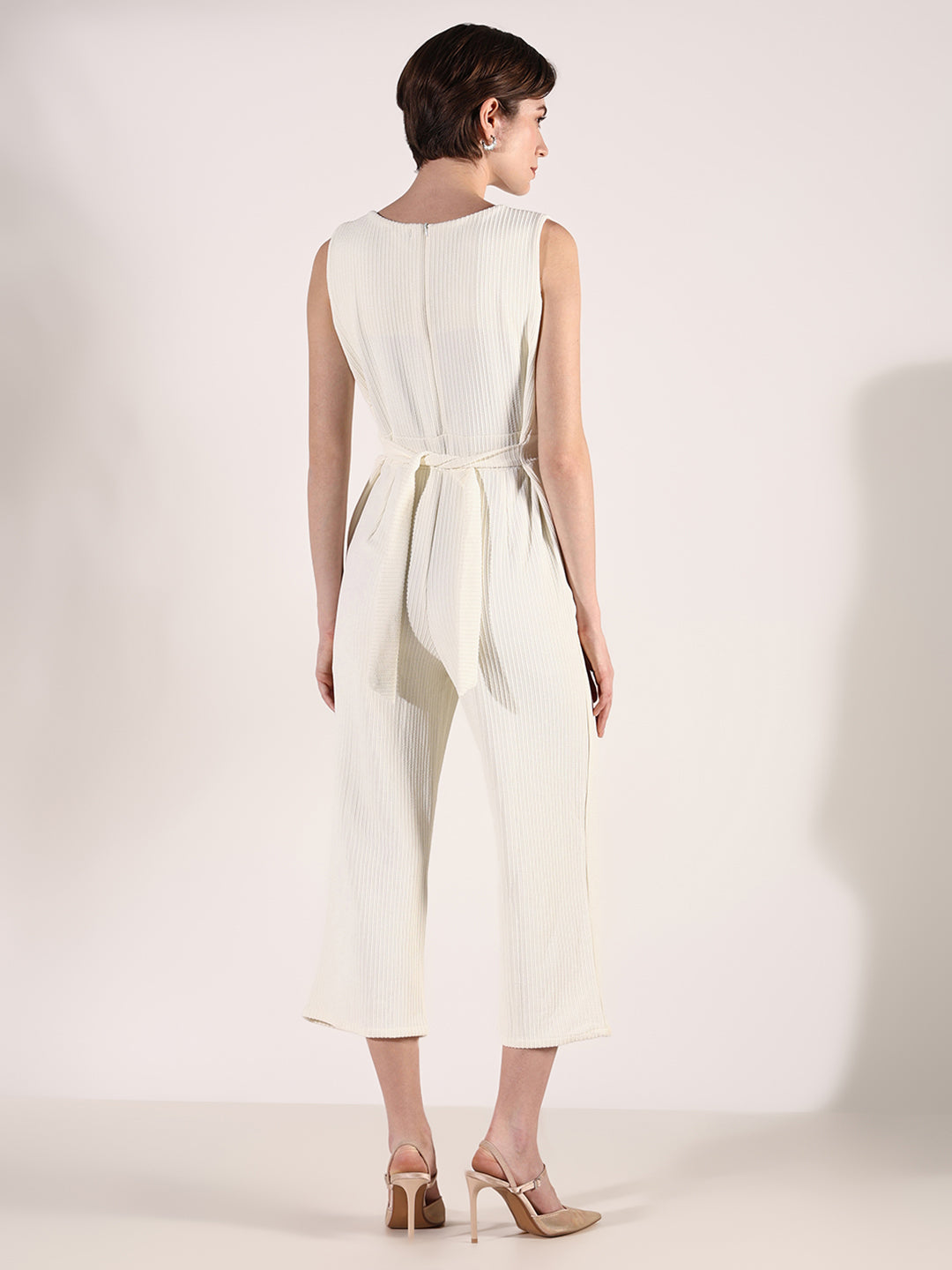 Women Solid Cream Jumpsuit