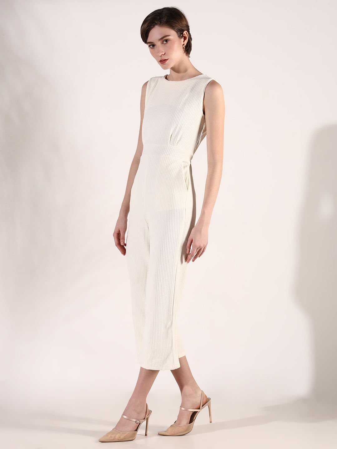 Women Solid Cream Jumpsuit