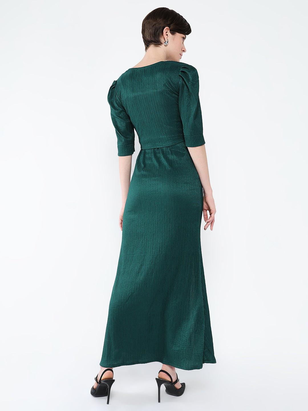 Women Solid Green A-Line Dress with Shrug